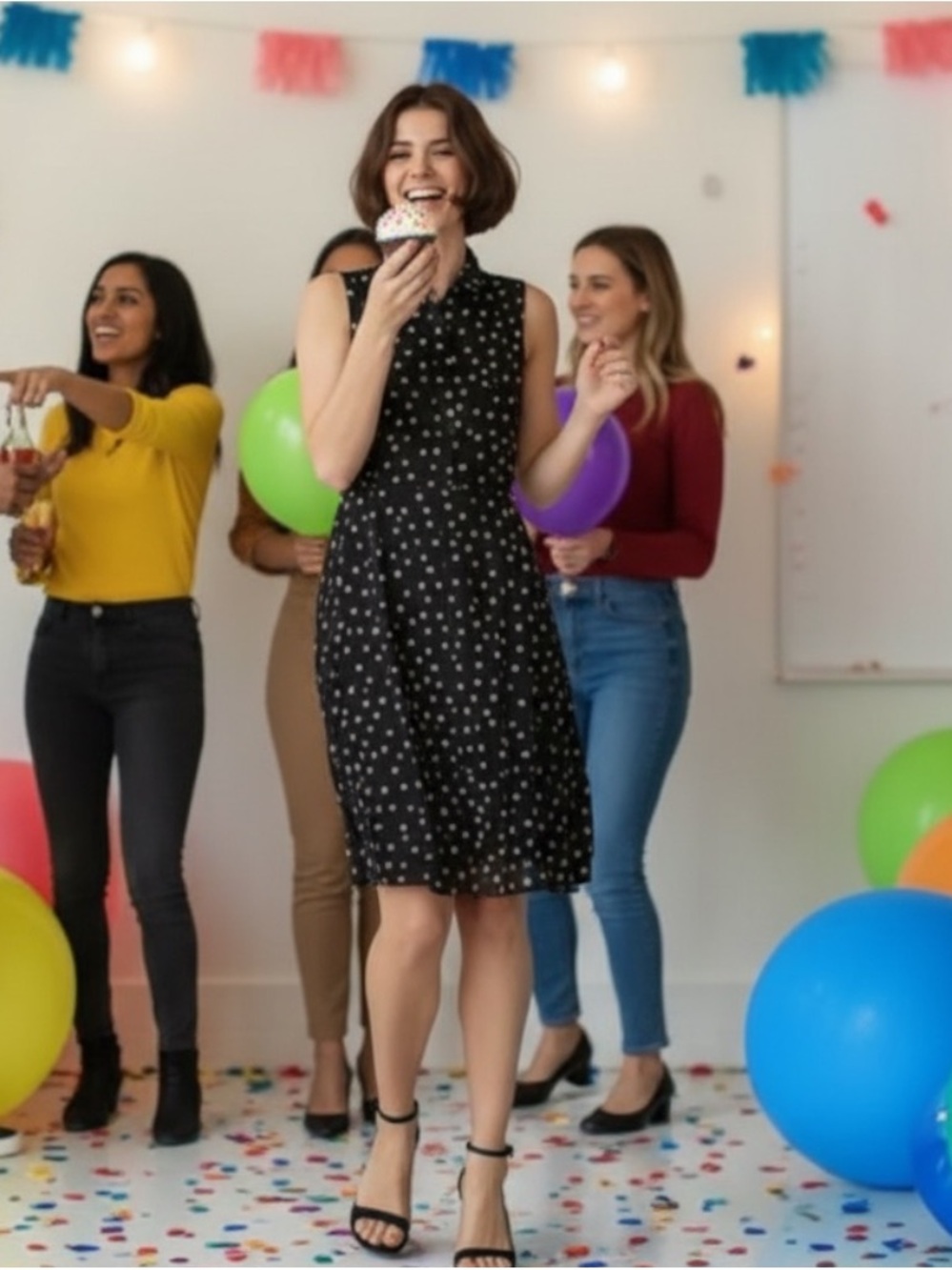 Kate Spade Daisy Dot Dress Black Collared Zip Up Shirred Shirtdress